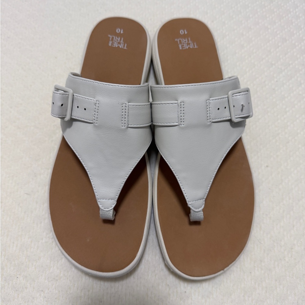 Time and Tru White Thong Slide Sandals with Buckle